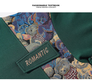 Romantic Bears Pattern Shoulder Patchwork Sweater , - Streetwear Sweater - Slick Street
