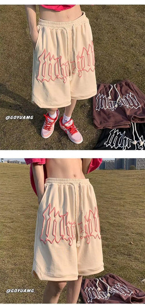 Drawstring Letter Printing Casual Loose Shorts , - Streetwear Shorts - Slick Street