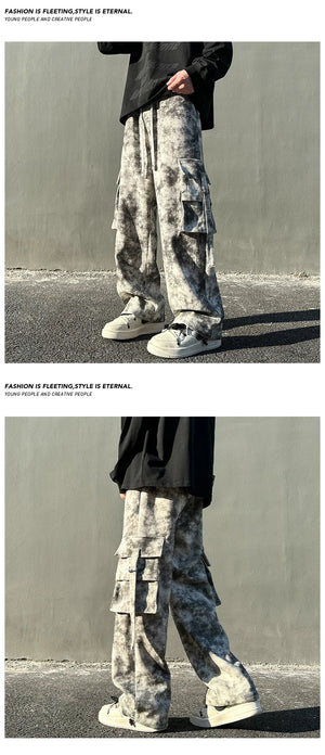 Tie Dye Large Size Pockets Pants , - Streetwear Pants - Slick Street