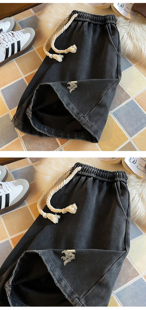 Gothic Washed Knee Length Shorts , - Streetwear Shorts - Slick Street