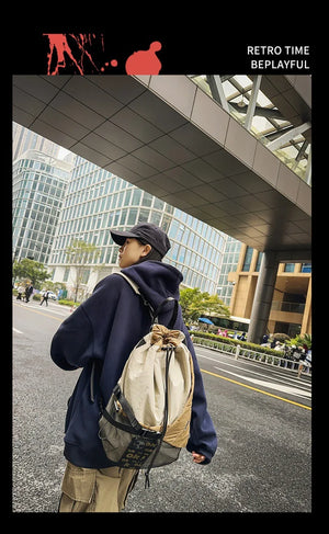 Two Tone Drawstring Backpack , - Streetwear Bag - Slick Street