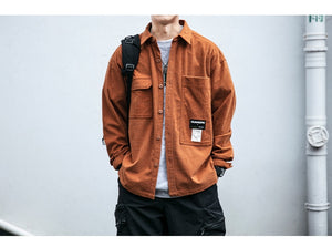 Corduroy Waffle Plaid Semi Collar Overshirt , - Streetwear Tops - Slick Street