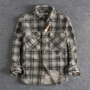 Plaid Chore Long Sleeve Shirt Gray, M - Streetwear Shirt - Slick Street