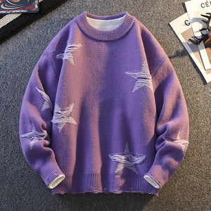 Pentagram Star Shaped Knitted Sweater Purple, XS - Streetwear Sweater - Slick Street