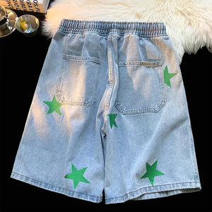 Five-point Star Patchwork Elastic Waist Shorts , - Streetwear Shorts - Slick Street