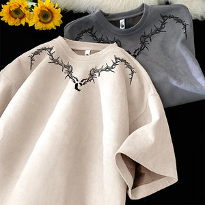 Spine Thorns Crew Neck T-Shirt Ivory, XS - Streetwear T-Shirts - Slick Street