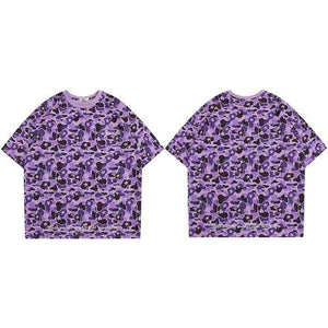 Snappy Crocodile Star Camouflage Design T-Shirt Purple, S - Streetwear T-Shirts - Slick Street