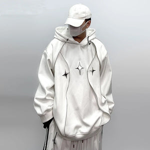 Chrome Star Oversized Hoodie Jacket , - Streetwear Hoodie - Slick Street