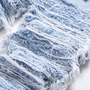 Light Blue Fringe Destroyed Jeans , - Streetwear Jeans - Slick Street