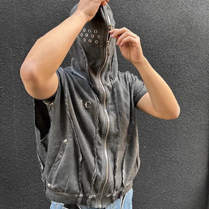 Punk Rock Gothic Ripped Style Sleeveless Hoodie , - Streetwear Hoodie - Slick Street