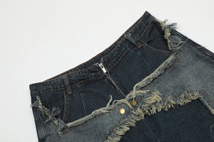 Blue Denim Tassel Star Shorts , - Streetwear Shorts - Slick Street