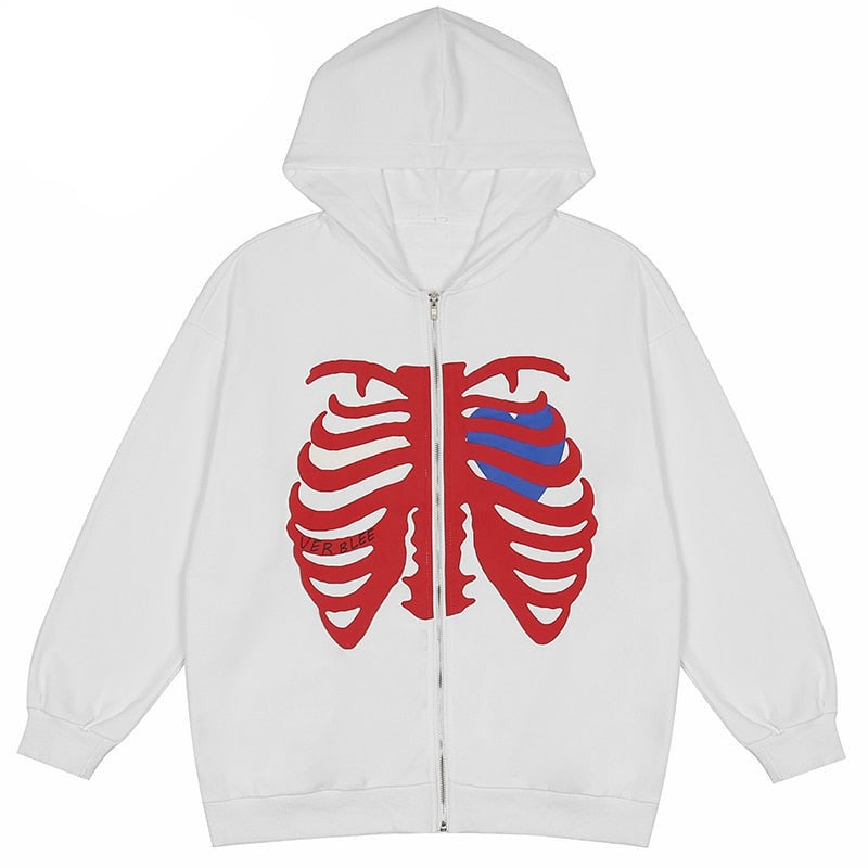 VERBLEE Rib Cage Graphic Zipper Hoodie ,  - Streetwear Hoodie - Slick Street