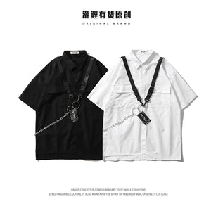 Elegant TA Buckles Chain Shirt And Shorts Set , - Streetwear T-Shirts - Slick Street