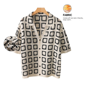 V-Neck Knitted Short Sleeve Shirt , - Streetwear Shirt - Slick Street