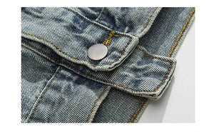 Tied Die Lapel Button Up Jean Jacket , - Streetwear Pants - Slick Street