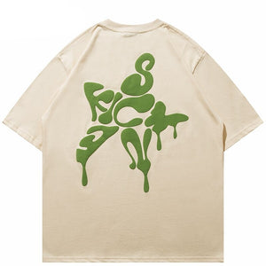 Star Shape Melting Letter Graphic T-Shirt Beige, S - Streetwear T-Shirts - Slick Street