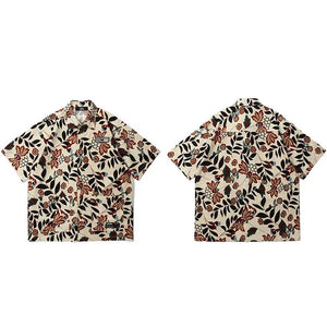 Colorful Floral Art Short Sleeves T-Shirt Khaki, XS - Streetwear T-Shirts - Slick Street