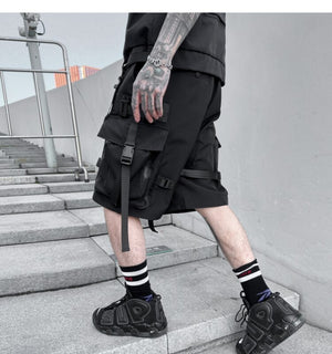 Techwear Streetwear Ribbons Baggy Shorts , - Streetwear Shorts - Slick Street