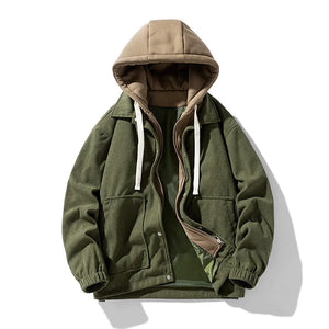 Corduroy Two Shade Elastic Waist And Sleeve Hoodie Green, XS - Streetwear Hoodie - Slick Street