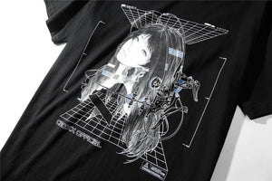 Streetwear Robotic Anime Girl Loose T-Shirt , - Streetwear T-Shirt - Slick Street