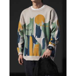 Moonnight Cat Abstract Crew Neck Sweater , - Streetwear Sweater - Slick Street