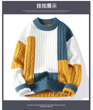 Chunky Twist Color Block Sweater , - Streetwear Sweater - Slick Street