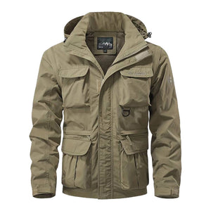Detachable 'V23' Hooded Ski Jacket Khaki, XS - Streetwear - Slick Street