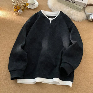 Fake Two Piece Tie-Dye Sweatshirt Black, XS - Streetwear Sweatshirts - Slick Street