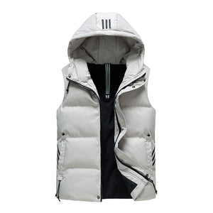 Padded Striped Vest Sleeveless Jacket White, L - Streetwear Jacket - Slick Street
