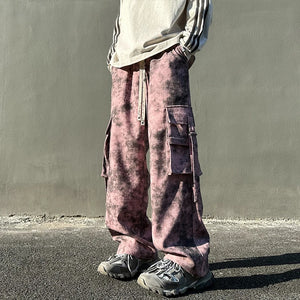 Tie Dye Large Size Pockets Pants Pink, XS - Streetwear Pants - Slick Street