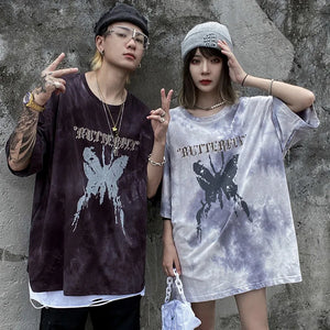 Tie Die Butterfly Graphic Loose T-Shirt , - Streetwear T-Shirts - Slick Street