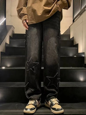 Pentagon Star Embroidery Loose Style Pants , - Streetwear Pants - Slick Street