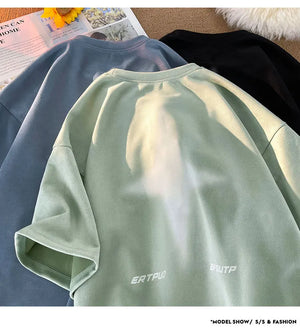 Letter R Foaming Embroidery Loose T-Shirt , - Streetwear T-Shirts - Slick Street