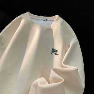 Drawstring Waffle Long Sleeve Pullover Shirt Apricot, XS - Streetwear Sweatshirts - Slick Street