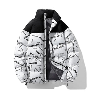 Writing Style Two Tone Zipper Padded Jacket White, XS - Streetwear Jacket - Slick Street