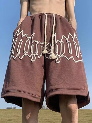 Diligent Boundary Letter Y2K Bermuda Shorts Brown, S - Streetwear Shorts - Slick Street