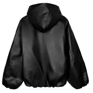 PU Leather Loose Black Jacket , - Streetwear Jackets - Slick Street