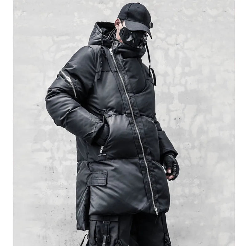 Long Zipper Style Padded Jacket Black, S - Streetwear Jacket - Slick Street