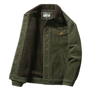 Corduroy Button Up Fleece Jacket green, XXS - Streetwear Jacket - Slick Street
