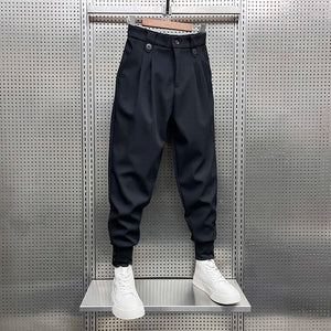 Wrinkled High Waist Button-Up Pants , - Streetwear Pants - Slick Street