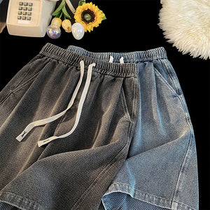 Rock Color Gothic Washed Drawstring Shorts , - Streetwear Shorts - Slick Street