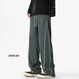 White Stripe Piping Loose Joggers XS, Dark Grey - Streetwear Joggers - Slick Street