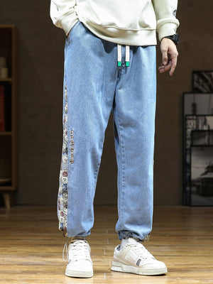 Designer Bear Patchwork Denim Pants , - Streetwear Pants - Slick Street