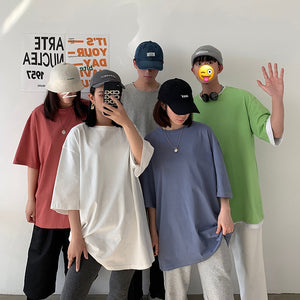 Loose Round Neck Plain T-Shirt , - Streetwear T-Shirts - Slick Street