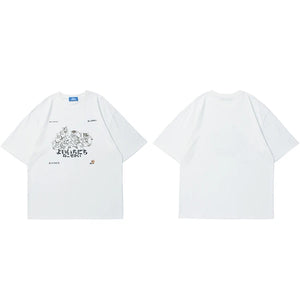 Dual Match Cats Playing Cards T-Shirt White, S - Streetwear T-Shirts - Slick Street