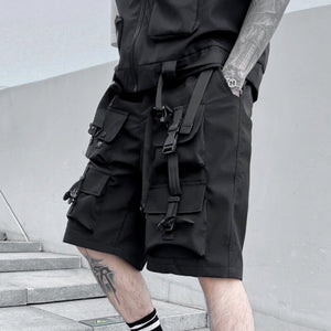 Darkwear Multiple Cargo Buckles Pockets Shorts , - Streetwear Shorts - Slick Street