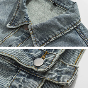 Tied Die Lapel Button Up Jean Jacket , - Streetwear Pants - Slick Street