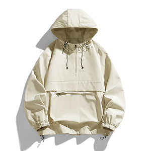 Windbreaker Half Zipper Hiking Jacket Beige, XS - Streetwear Jacket - Slick Street