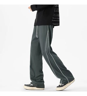 White Stripe Piping Loose Joggers , - Streetwear Joggers - Slick Street