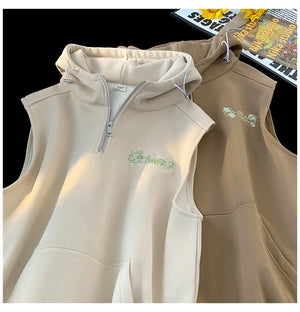 Workout Sleeveless Half-Zip Style Hoodie , - Streetwear Hoodie - Slick Street